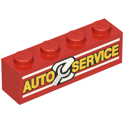 Brick 1 x 4 with Bottom Tubes, Lowered Center Cross Support with 'AUTO SERVICE' and Wrench Print (3010apr0001)