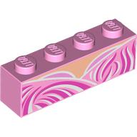 Brick 1 x 4 with Dark Pink/Bright Pink/White Dress, Light Nougat Chest print (3010pr0104)