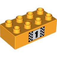 Duplo Brick 2 x 4, with Number 1 and Black and White Checkered Print (3011pr0010)