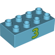 Duplo Brick 2 x 4 with Lime '3' Print (3011pr0039)