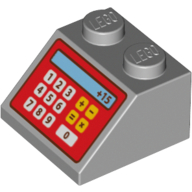 Slope 45° 2 x 2 with Red Cash Register and '+15' Print (3039pr0062)