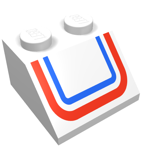 Slope 45° 2 x 2 with Red/Blue U-shaped Stripe Print (3039pr9998)
