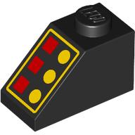 Slope 45° 2 x 1 with Bottom pin, with 3 Red Lamps, 3 Yellow Buttons, Yellow Border print (Reissue) (3040bpr9998)
