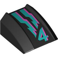 Slope Curved 2 x 2 with Lip, No Studs, Dark Pink and Dark Turquoise Lines and '4' Print (30602pr9999)