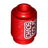 Brick Round 1 x 1 Open Stud with White 'CHAOS COLA' print (3062bpr0045)