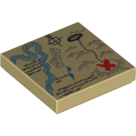 Tile 2 x 2 with Map River, Dark Tan Mountains, Handwriting and Red X Print (3068bpr0139)