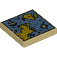 Tile 2 x 2 with Map with Red 'X' and Blue and Yellow Print (3068bpr0240)