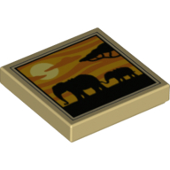 Tile 2 x 2 with Elephants Silhouette, Sunset print (3068bpr0445)