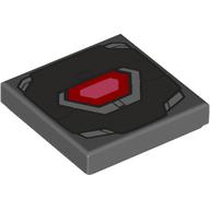 Tile 2 x 2 with Dark Bluish Gray Armor Panel, Red Center (Arc Reactor) Print (3068bpr0702)