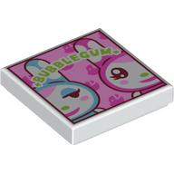 Tile 2 x 2 with Lime 'BUBBLEGUM', Medium Azure, Dark Pink Rabbits print (3068bpr0709)