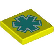 Tile 2 x 2 with White/Dark Turquoise Star of Life print (3068bpr0747)