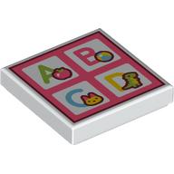 Tile 2 x 2 with Lime 'A', Apple, Coral 'B', Ball, Medium Azure 'C', Cat, Yellow 'D', Dino, on Coral Background print (3068bpr9306)