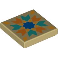 Tile 2 x 2 with Dark Turquoise/Orange Chevrons, Bright Light Orange Diamond, BlieStar print (3068bpr9350)
