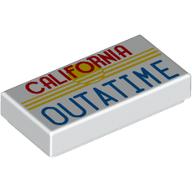 Tile 1 x 2 with Yellow Stripes, Red 'CALIFORNIA', Blue 'OUTATIME' print (3069bpr0211)