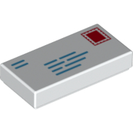 Tile 1 x 2 with Mail Envelope, Blue Addresses, Red and White Stamp print (3069bpr0303)
