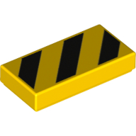 Tile 1 x 2 with Black Diagonal Stripes, Small Yellow Corner Triangles Print (3069bpr0305)