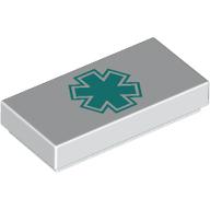 Tile 1 x 2 with Dark Turquoise Star of Life print (3069bpr0376)