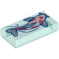 Tile 1 x 2 with White Fish (Koi) print (3069bpr0386)