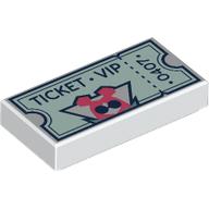 Tile 1 x 2 with Light Aqua Ticket, Dark Blue 'VIP TICKET 4070' print (3069bpr0401)