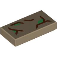 Tile 1 x 2 with Dark Brown Bark, Green Leaves print (3069bpr0405)