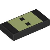 Tile 1 x 2 with Yellowish Green Rectangle, Black Squares print (3069bpr0411)