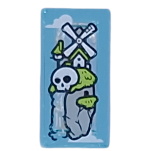 Tile 1 x 2 with Mill, Large Skull, Waterfall on Floating Rock print (3069bpr0423)