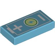 Tile 1 x 2 with Battery, +/-, Lightning Bolt on Yellowish Green Background print (3069bpr9888)