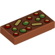 Tile 1 x 2 with Bright Light Yellow, Bright Green, Red Fruitcake print (3069bpr9902)