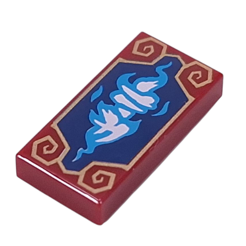 Tile 1 x 2 with White/Blue Dragon Shape on Dark Blue Background, Gold Decorations print (3069bpr9910)