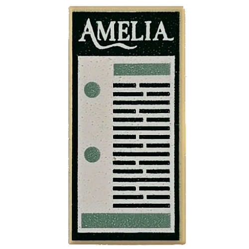 Tile 1 x 2 with White 'Amelia', Green Ticket print (3069bpr9913)