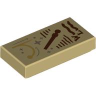 Tile 1 x 2 with Dark brown Wand, Scribbles, 'W', 'L', Silver Stars print (3069bpr9933)