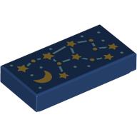 Tile 1 x 2 with Yellow Stars, Constellation print (3069bpr9935)