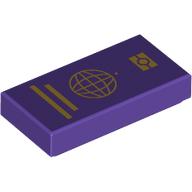 Tile 1 x 2 with Gold Ticket, Globe print (3069bpr9942)
