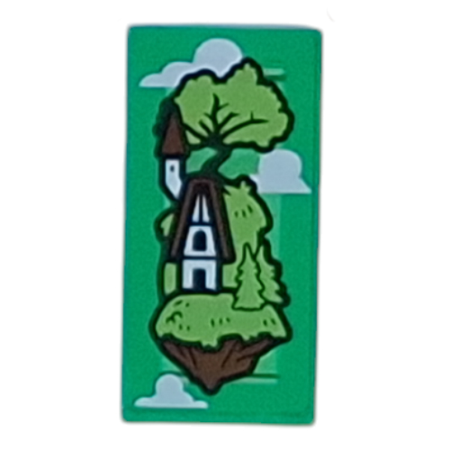 Tile 1 x 2 with Cabin, Tree on Floating Rock print (3069bpr9962)
