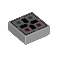 Tile 1 x 1 with Black Cross, Dark Bluish Grey/Dark Red Button print (3070bpr0160)