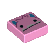 Tile 1 x 1 with Pink Monster, Dark Azure Horns print (3070bpr0253)