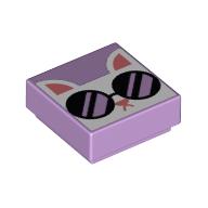 Tile 1 x 1 with White Cat with Sunglasses print (3070bpr0278)