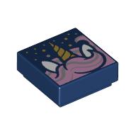 Tile 1 x 1 with Metallic Bright Pink Unicorn Manes, Horn, Gold Stars print (3070bpr0281)