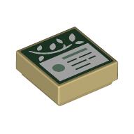 Tile 1 x 1 with Dark Green Sign, White Leaves print (3070bpr0324)
