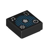 Tile 1 x 1 with Medium Blue Squared Sphere, White Music Note, Gear, On/Off Button, Phone print (3070bpr9848)