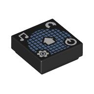 Tile 1 x 1 with Medium Blue Squared Sphere, White Music Note, Gear, On/Off Button, Avatar print (3070bpr9908)