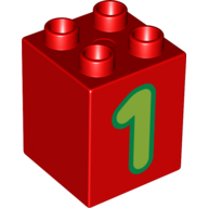Duplo Brick 2 x 2 x 2 with Lime '1' Print (31110pr0001)