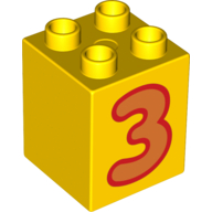 Duplo Brick 2 x 2 x 2 with Orange '3' Print (31110pr0003)