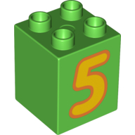 Duplo Brick 2 x 2 x 2 with Yellow '5' Print (31110pr0005)