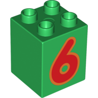 Duplo Brick 2 x 2 x 2 with Red '6' Print (31110pr0006)