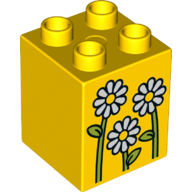 Duplo Brick 2 x 2 x 2 with 3 White Flowers Print (31110pr0076)