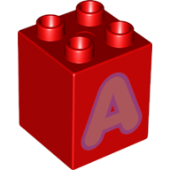 Duplo Brick 2 x 2 x 2 with Coral 'A' Print (31110pr0119)
