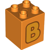 Duplo Brick 2 x 2 x 2 with Bright Light Orange 'B' Print (31110pr0120)