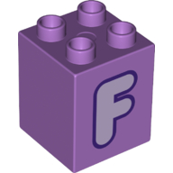 Duplo Brick 2 x 2 x 2 with Lavender 'F' Print (31110pr0125)