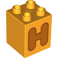 Duplo Brick 2 x 2 x 2 with Orange 'H' Print (31110pr0127)